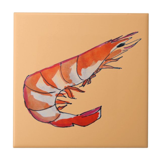Prawn shrimp seafood kitsch art tile (Front)