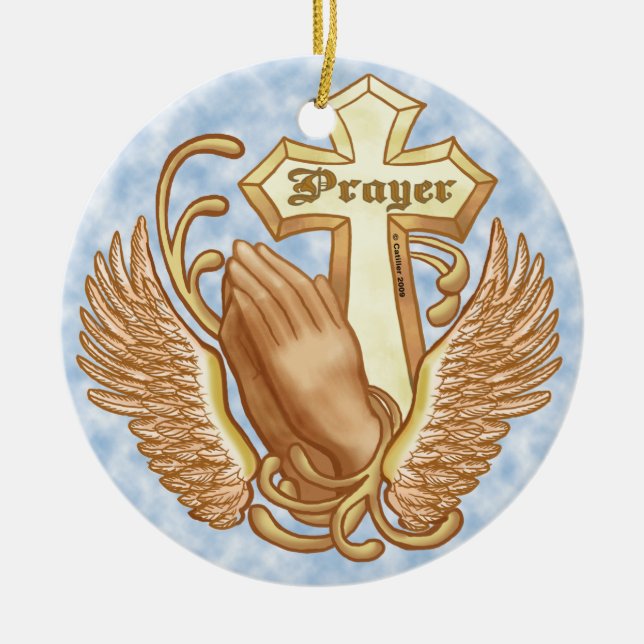 Pray Always Christian Cross Ceramic Tree Decoration (Front)