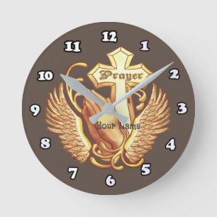 Pray Always Cross Round Clock