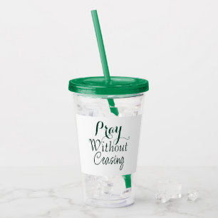 Pray Bible Verse Christian Prayer Green and White Acrylic Tumbler
