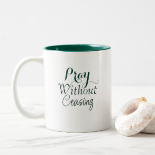 Pray Bible Verse Christian Prayer Green and White Two-Tone Coffee Mug