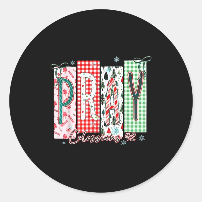 Pray Christmas Santa Coquette Bow Women Girls  Classic Round Sticker (Front)