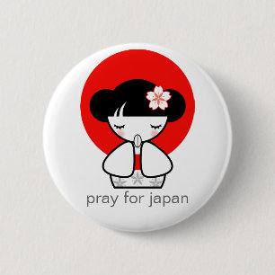 Pray for Japan Kokeshi Doll 6 Cm Round Badge