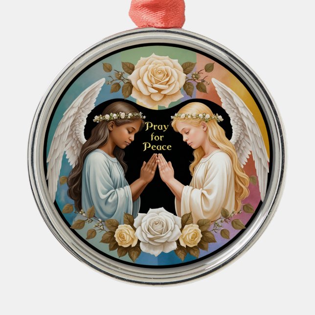 Pray for Peace Angels Metal Tree Decoration (Front)