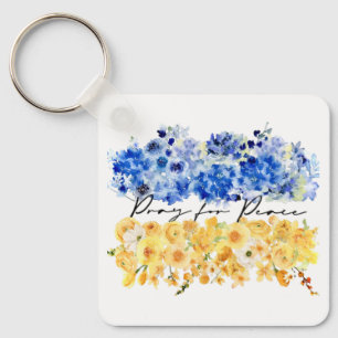 Pray for Peace. Ukrainian flag colours. Watercolor Key Ring