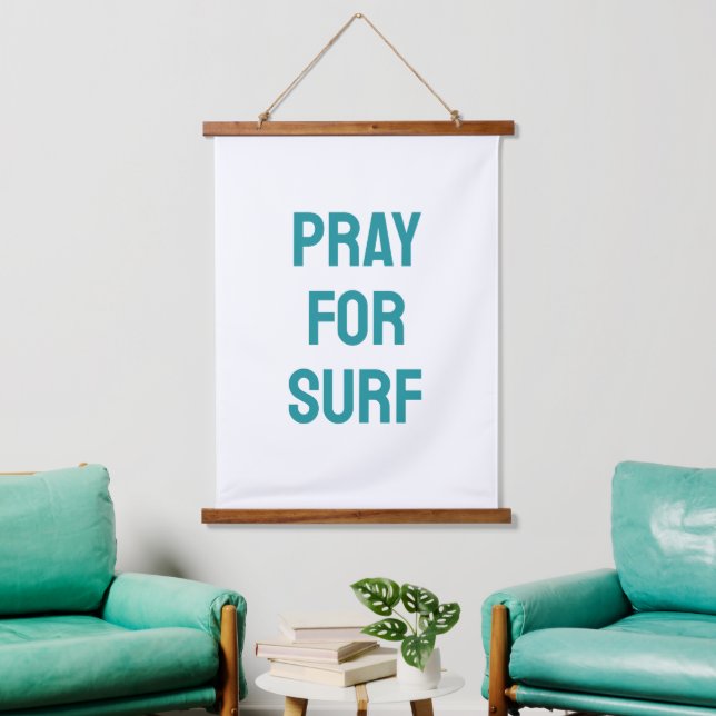 Pray for Surf Turquoise Ocean Beach Coastal Theme Hanging Tapestry (Living Room)