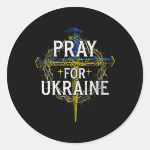 Pray For Ukraine Cross Christian Support Ukraine ( Classic Round Sticker