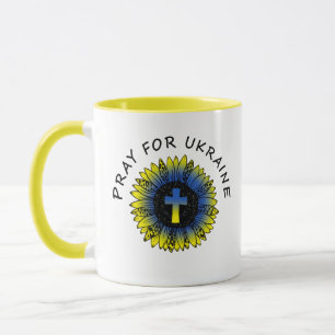 Pray for Ukraine Sunflower and Cross Mug