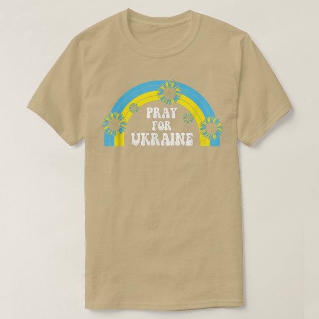 Pray For Ukraine Sunflower Blue Yellow Rainbow Ret T-Shirt (Design Front)