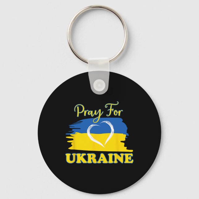 Pray For Ukraine Ukrainian Flag Heart  Key Ring (Front)