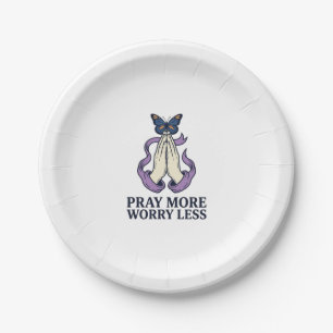 Pray More Worry Less Butterfly Christian Shirt_1 Paper Plate