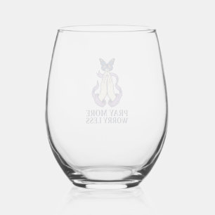 Pray More Worry Less Butterfly Christian Shirt_1 Stemless Wine Glass