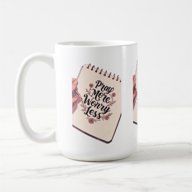 Pray More, Worry Less – Faith Over Fear Coffee Mug (Left)