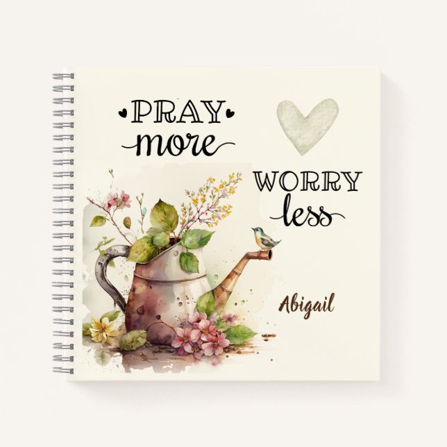 Pray More Worry Less Inspirational Quote Christian Notebook (Front)