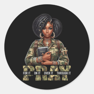 Pray On It Pray Over It Black Woman Afro Christian Classic Round Sticker