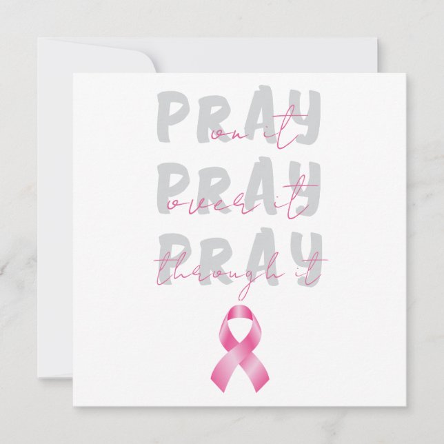 Pray Pink Ribbon Beat Breast Cancer Card (Front)