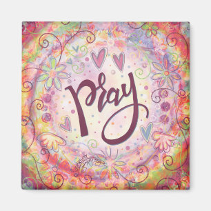 Pray Pray Pink Floral Trendy Inspirational Faith Magnet