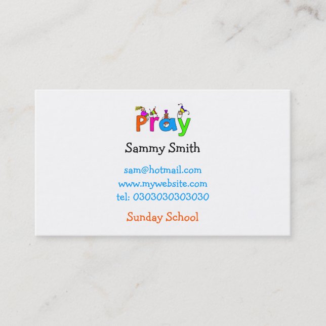 Pray, Sunday School Business Card (Front)