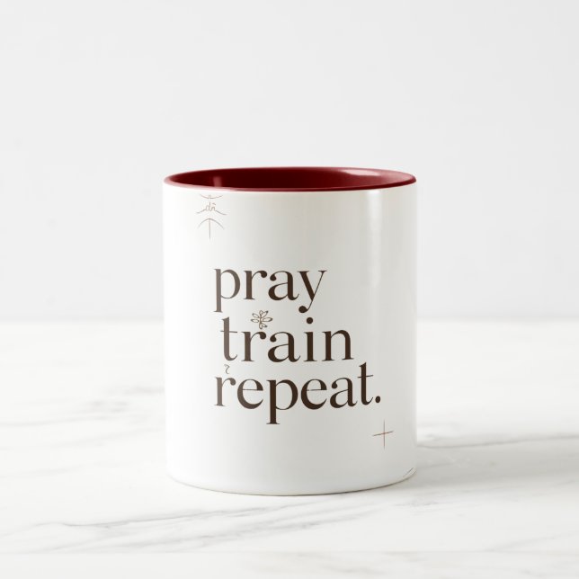 Pray Train Repeat Mug – Christian Fitness Motivati (Center)