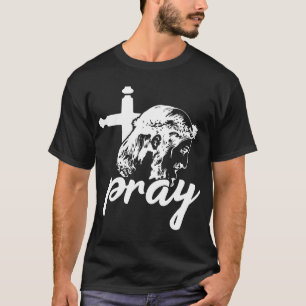 Pray Typography Jesus Image Black & White T-Shirt