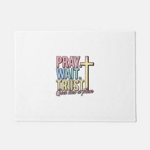 Pray Wait Trust Cross Christian Vintage Doormat