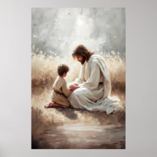 Pray With You Jesus and Boy Jesus and Kids Christi Poster