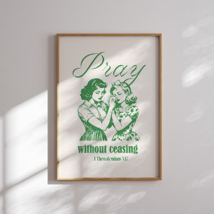 Pray Without Ceasing Retro Green Christian Print
