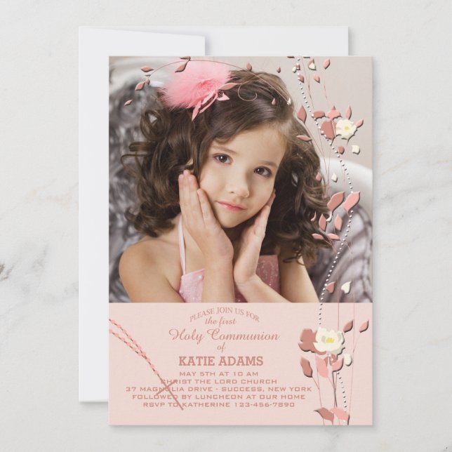 Prayer Beads Religious Photo Invitation (Front)