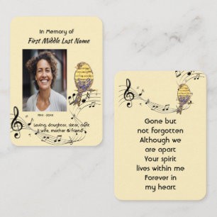 Prayer Card Custom Memorial Keepsake Music Bird