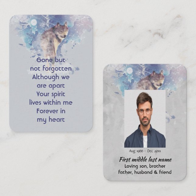  Prayer Card Keepsake Memorial  Wolf lookin back (Front/Back)
