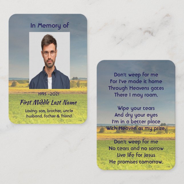 Prayer Card Memorial Farm Crop Prairie (Front/Back)