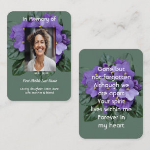 Prayer card Memorial Keepsake African Violet