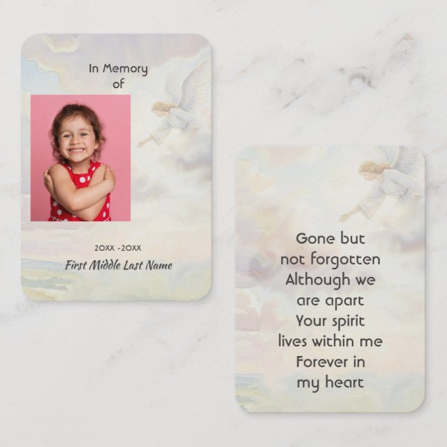 Prayer Card Memorial Keepsake Angel Reaching  (Front/Back)