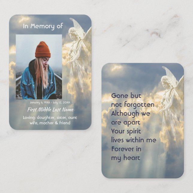 Prayer card Memorial Keepsake Angel Sky Clouds (Front/Back)