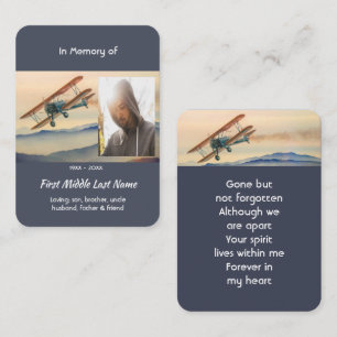 Prayer Card Memorial Keepsake Clouds Biplane Sky