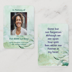 Prayer Card Memorial Keepsake Watercolor Foliage