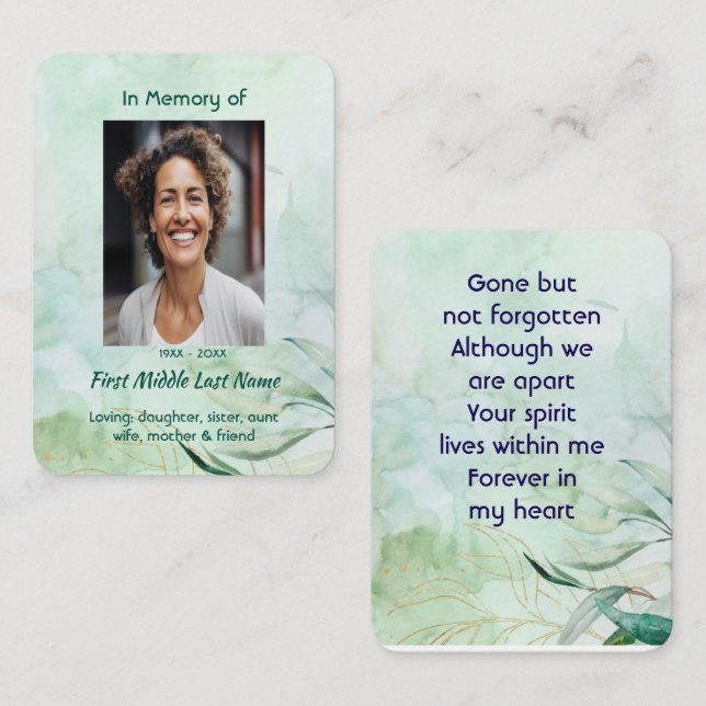 Prayer Card Memorial Keepsake  Watercolor Foliage  (Front/Back)