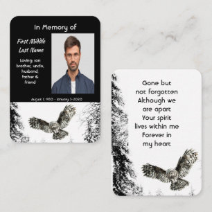 Prayer Card Memorial Keepsake Watercolor Owl Bird