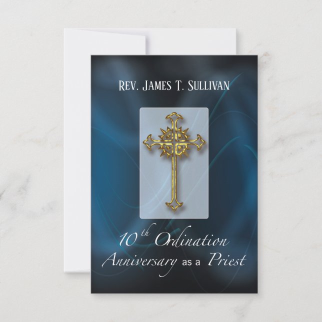 Prayer Card Name 10th Ordination Anniversary Blue (Front)