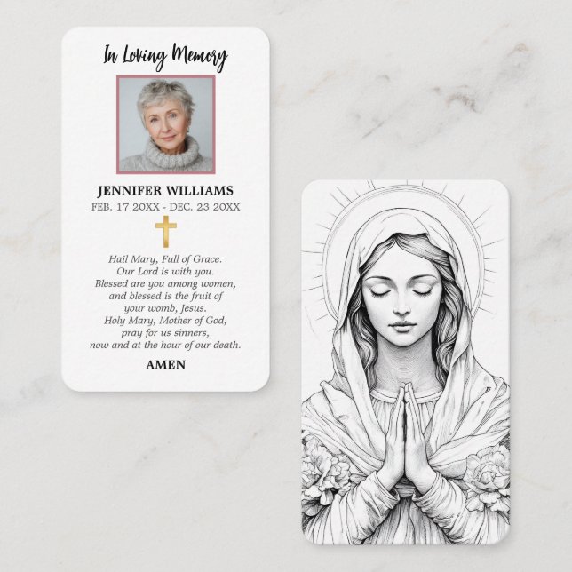 Prayer Card Virgin Mary Praying Catholic Art (Front/Back)