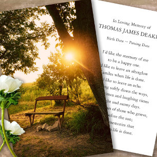 Prayer Cards for Funeral Garden Sunrise