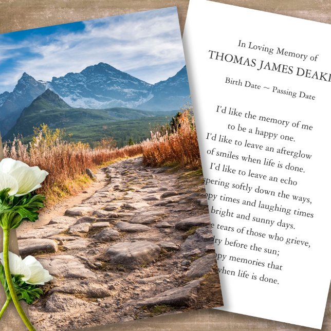 Prayer Cards for Funeral Valley Mountain at Sunset (mountain, valley, celebration of life, in loving memory of, prayer cards for bereavement)