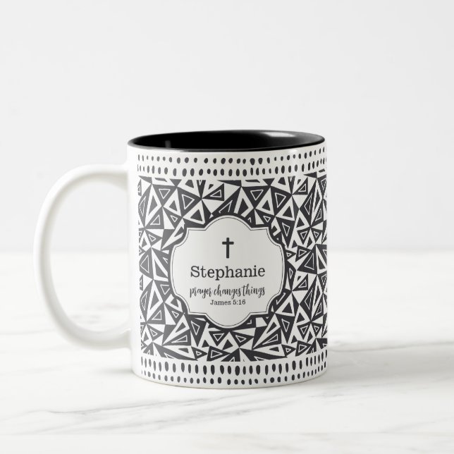 Prayer Changes Things Black Abstract Two-Tone Coffee Mug (Left)