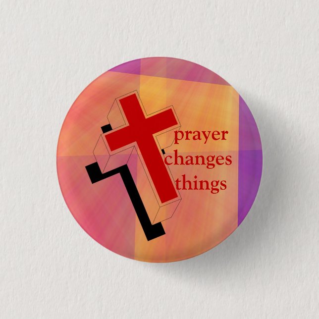 prayer changes things cross on stained glass 3 cm round badge (Front)