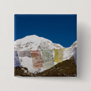 Prayer flags and Mount Jhomolhari, Bhutan. 15 Cm Square Badge