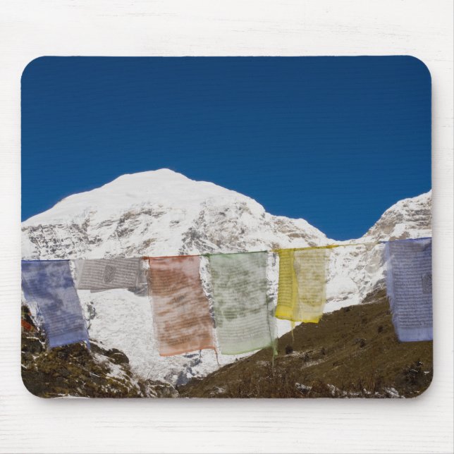 Prayer flags and Mount Jhomolhari, Bhutan. Mouse Pad (Front)