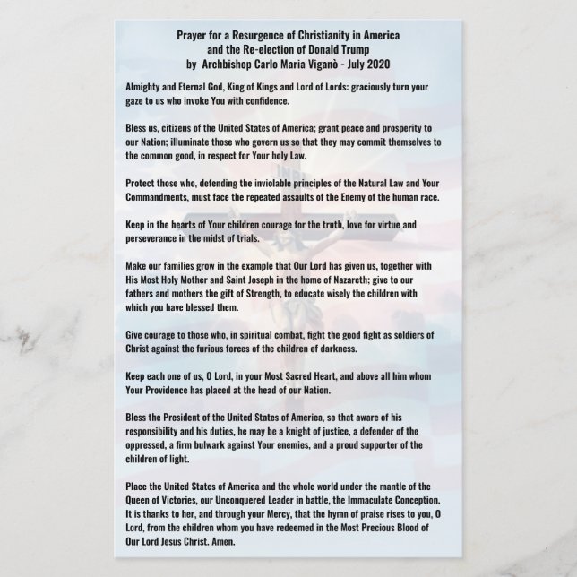 Prayer for President Trump and the USA -Vigano (Front)