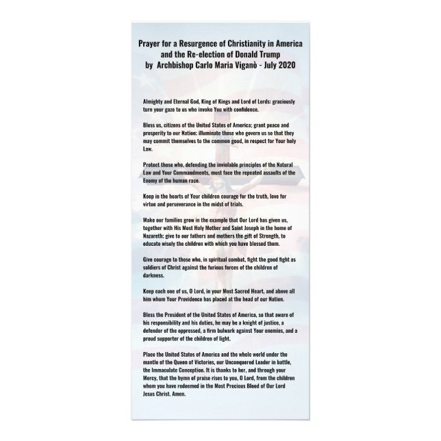 Prayer for President Trump and the USA -Vigano Rack Card (Front)