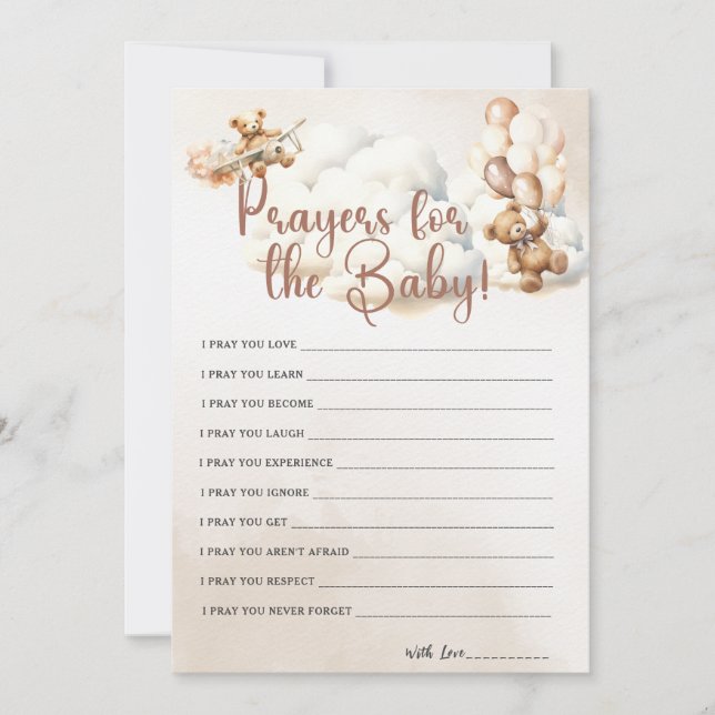 PRAYER FOR THE BABY, Baby Shower Game Cute Bear Invitation (Front)