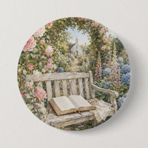 Prayer Garden Bench Chapel Watercolor 7.5 Cm Round Badge